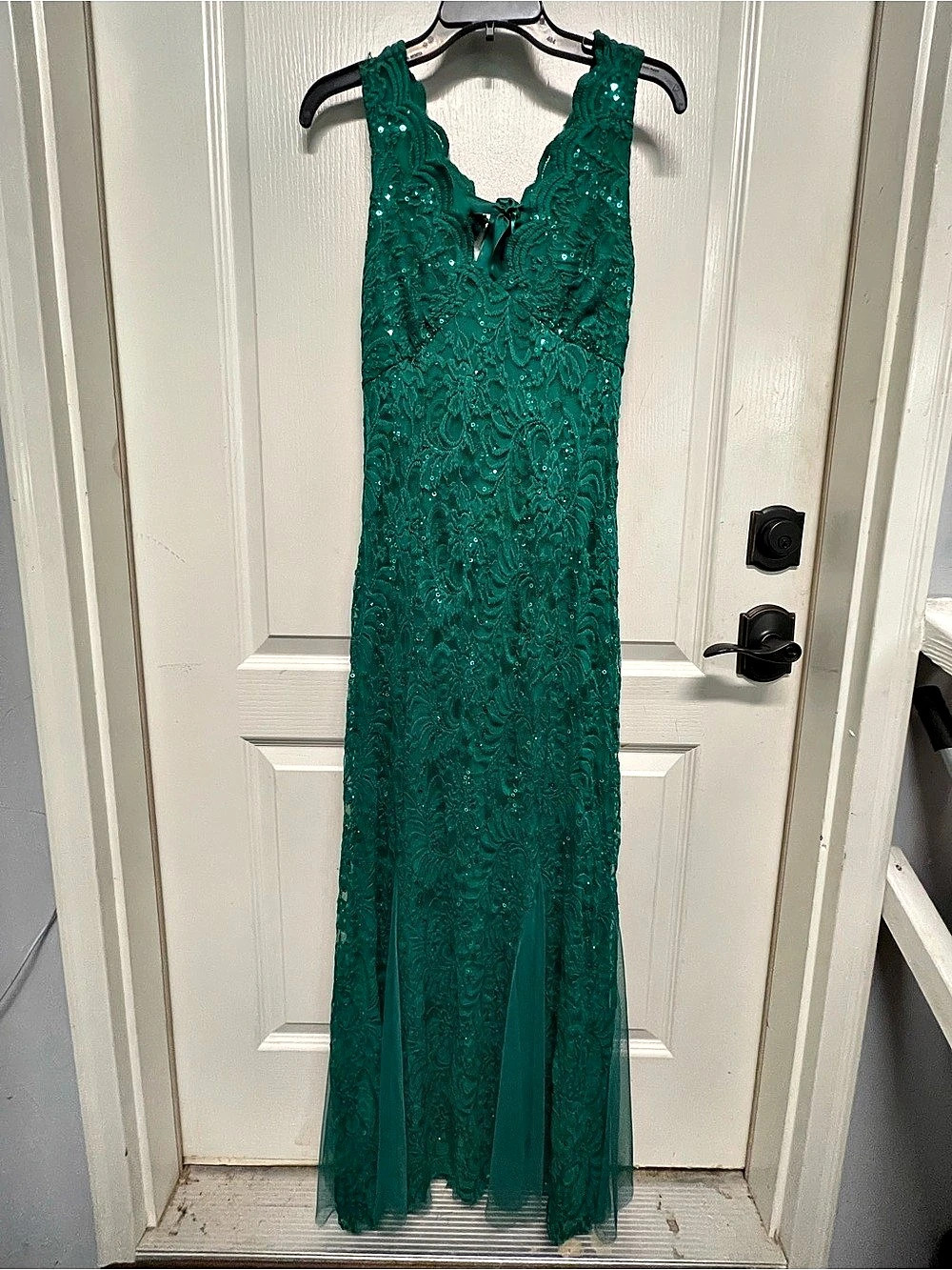Candalite Sequin Lace Maxi Formal Evening Dress in Green Size Small Like New